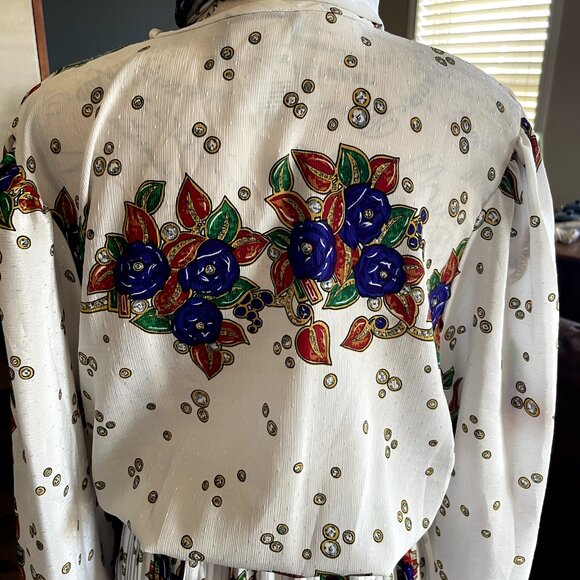 Vintage 80's DIANE FREIS Boho Dress Georgette Midi Floral Paisley Scarf M/L - Picture 16 of 16